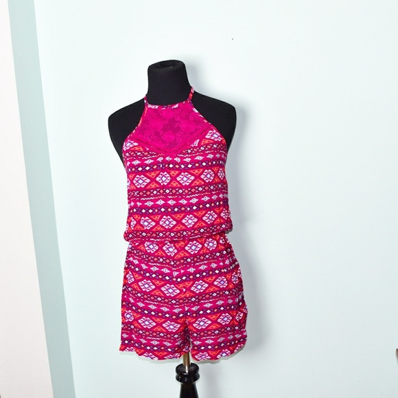 Pants - Adorable Pink and Orange Halter Top Romper